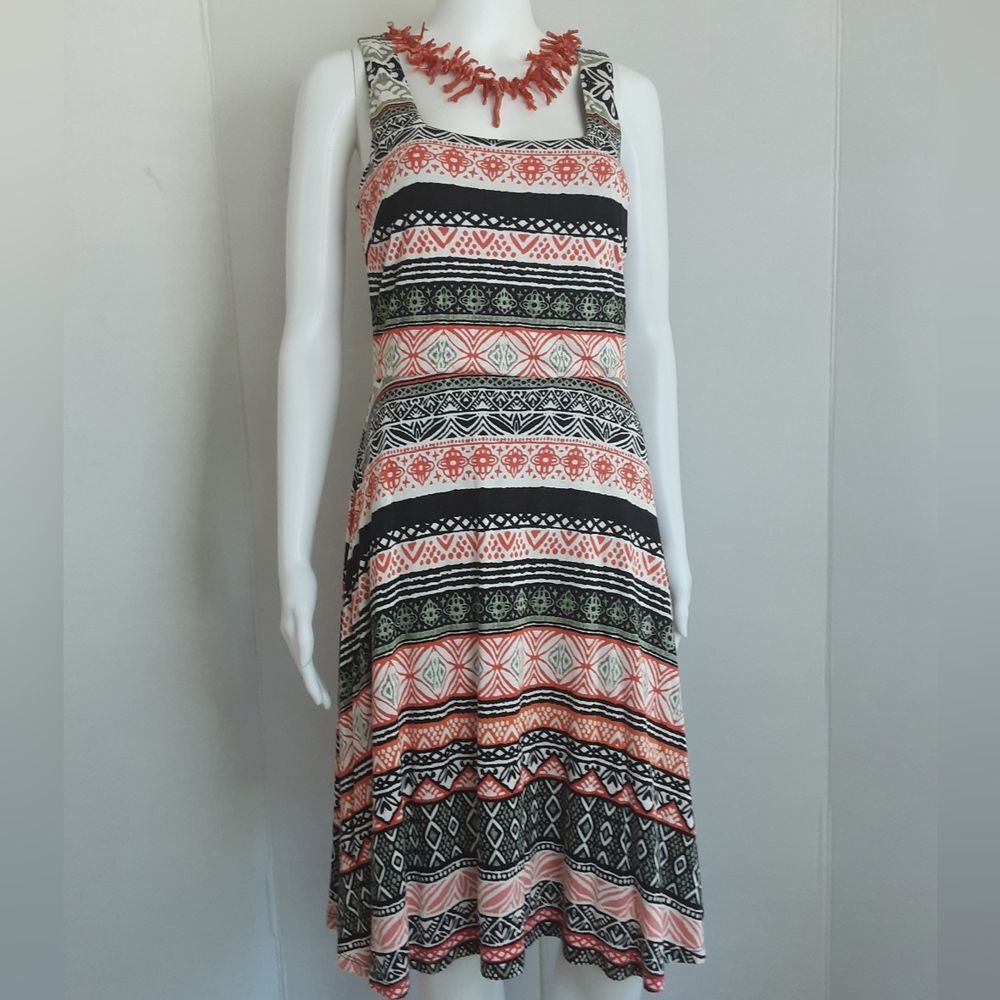 LOFT Riverwalk Fit and Flare Abstract Stripe Print Sleeveless Dress Sz 2